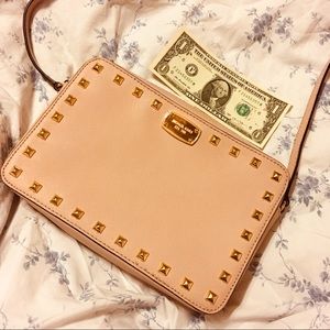 Michael Lora stud pink beige square purse
